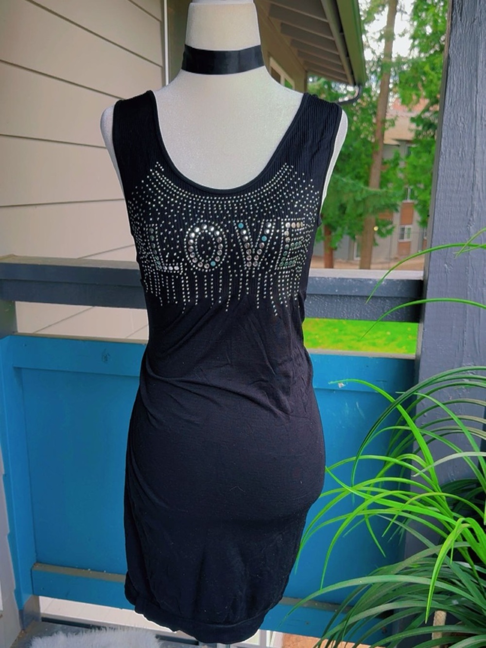 Black Embellished 'LOVE' Scoop Neck Tank Top dress sz M - Picture 6 of 6
